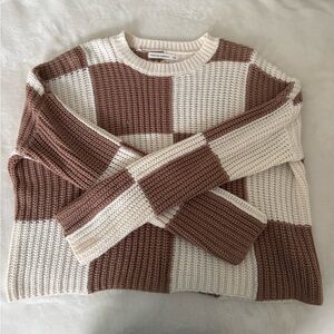 Moon & Madison Knit Sweater Brown and Cream Checkered Size XS